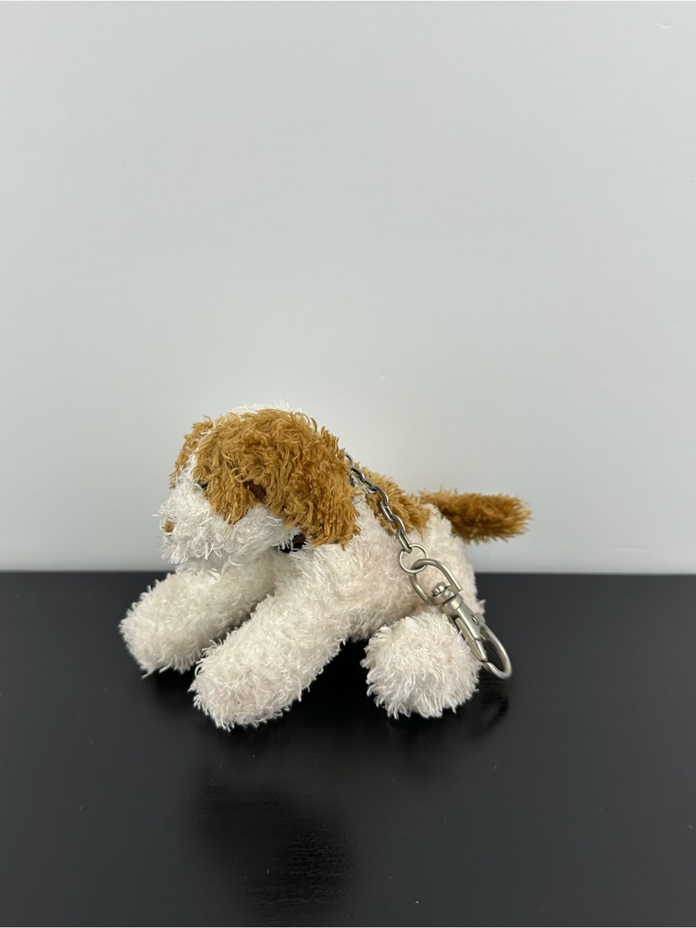 Ganz Rare Soft Spot Puppy Dog Keychain Clip 4” White Brown Soft Spots Plush